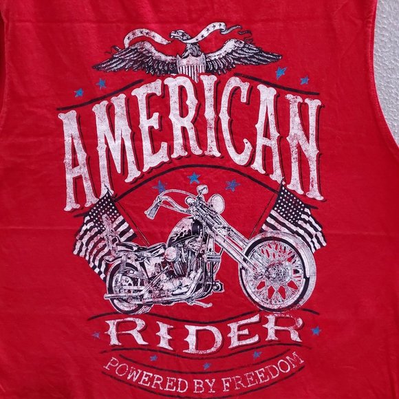 American Rider Men Shirt Tank‎ Top XL Red USA Motorcycle Powered by Freedom - Picture 6 of 6
